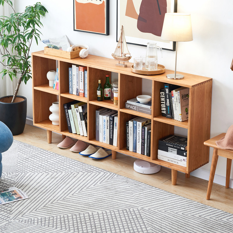 Nordic Solid Wood Landing Bookshelves Day Style Minimalist Plaid Free Combined Living Room Containing Cabinet Cherry Wood