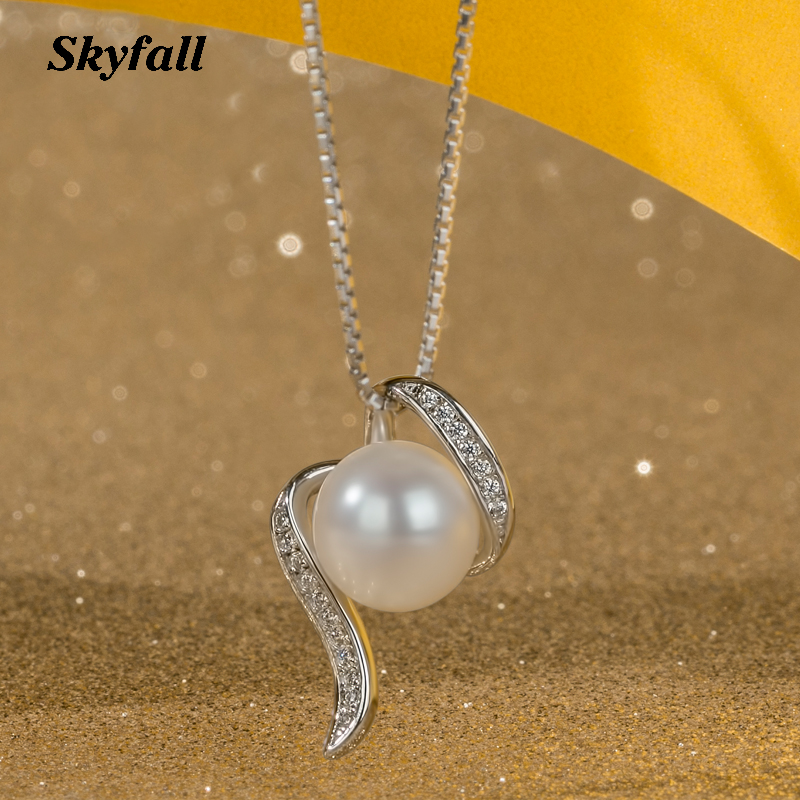 Single natural freshwater large pearl set pendant 925 sterling silver necklace women's collarbone chain Korean version simple personality trend