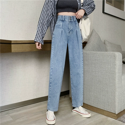 Прямые свободные джинсы, осенние ретро штаны, 2021 года, высокая талия, свободный крой