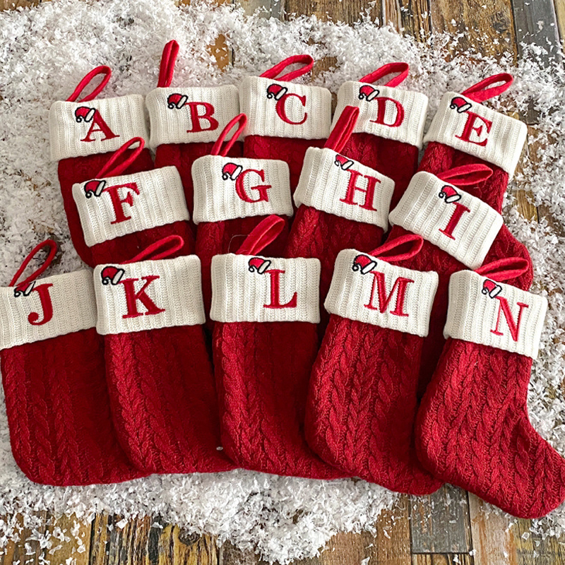 Foreign trade fine red letters Christmas Sox knit wool line Christmas socks letters Sox Christmas pendant gift bags-Taobao