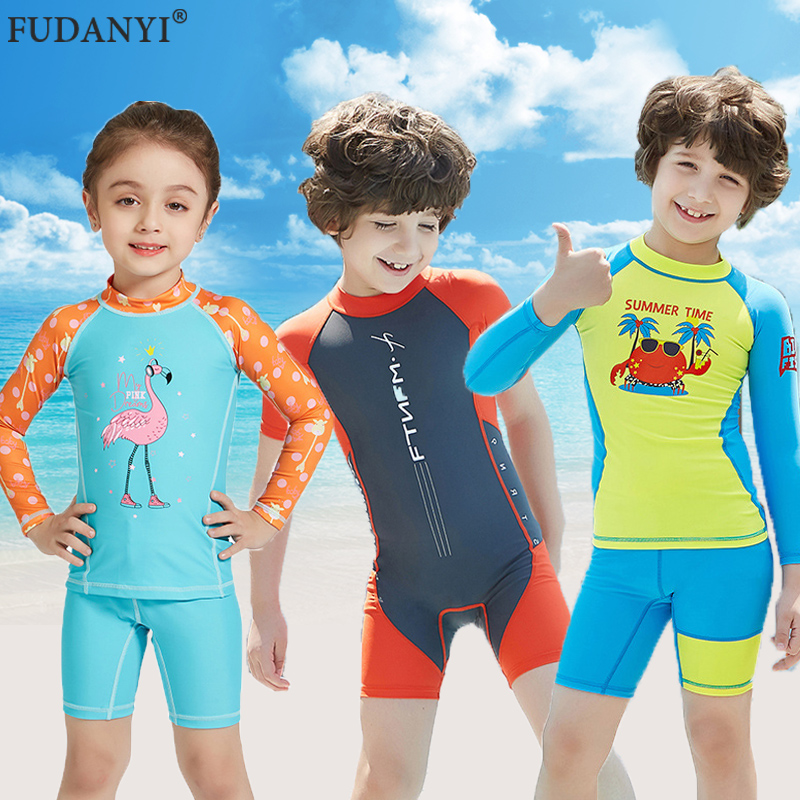 Children's swimsuit set long sleeve baby boys and girls sunscreen quick-drying beach swimsuit snorkeling two-piece diving suit