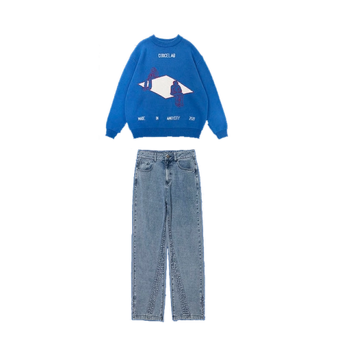 Демисезонный ретро свитер, комплект, в корейском стиле