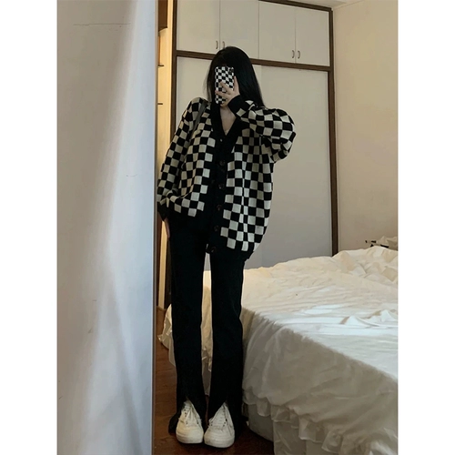 Демисезонный весенний ретро кардиган, свитер, джинсы, комплект, в корейском стиле, в западном стиле