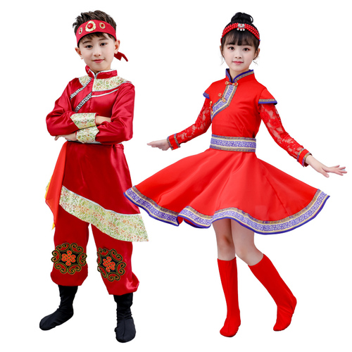 Children's Mongolian costumes minority costumes boys and girls Mongolian robes Tibetan Dance Mongolian performance costumes