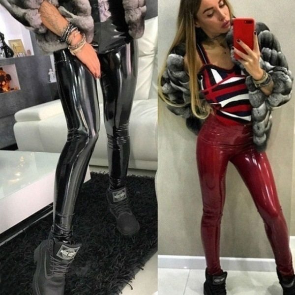 ແບບເອີຣົບແລະອາເມລິກາ sexy mirrored PU pants ຫນັງສົດໃສສໍາລັບແມ່ຍິງ, ກາງເກງ sexy, nightclub ຂາຍໂດຍກົງ