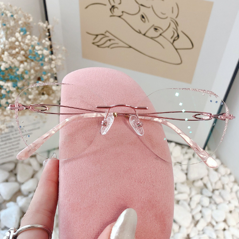 Shake little red book diamond cut edge frameless glasses women can be equipped with a degree fairy myopia eye frame makeup tide