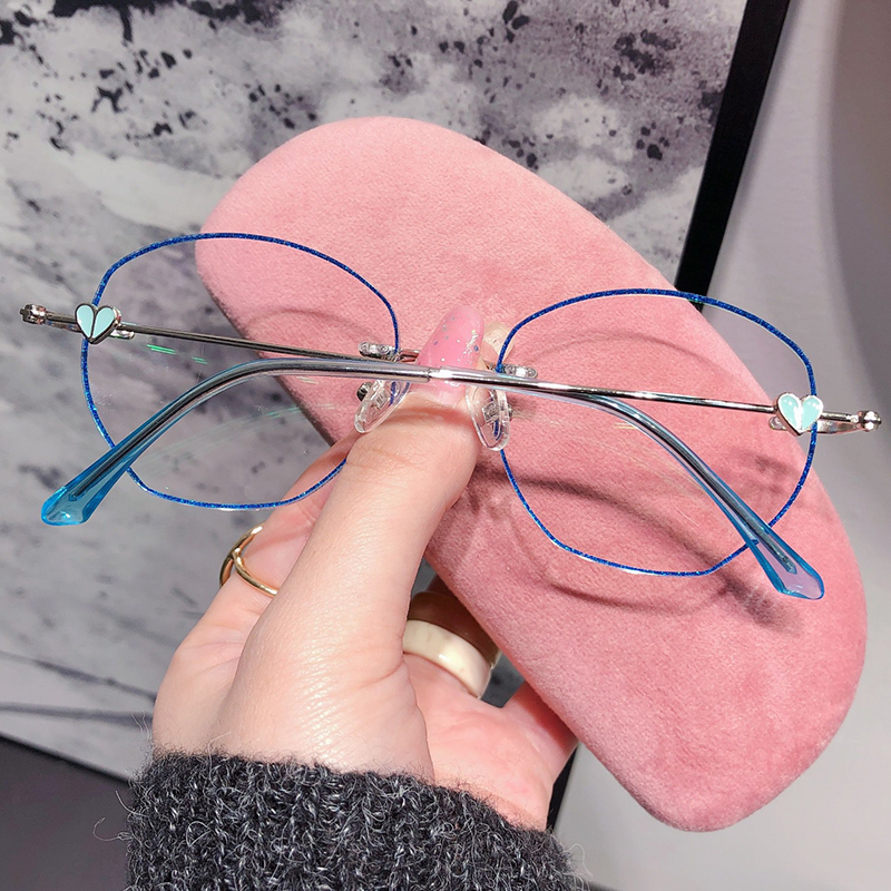 Small red book rhinestone myopia glasses women can be equipped with a degree of makeup decoration frameless diamond cutting edge frame net red tide