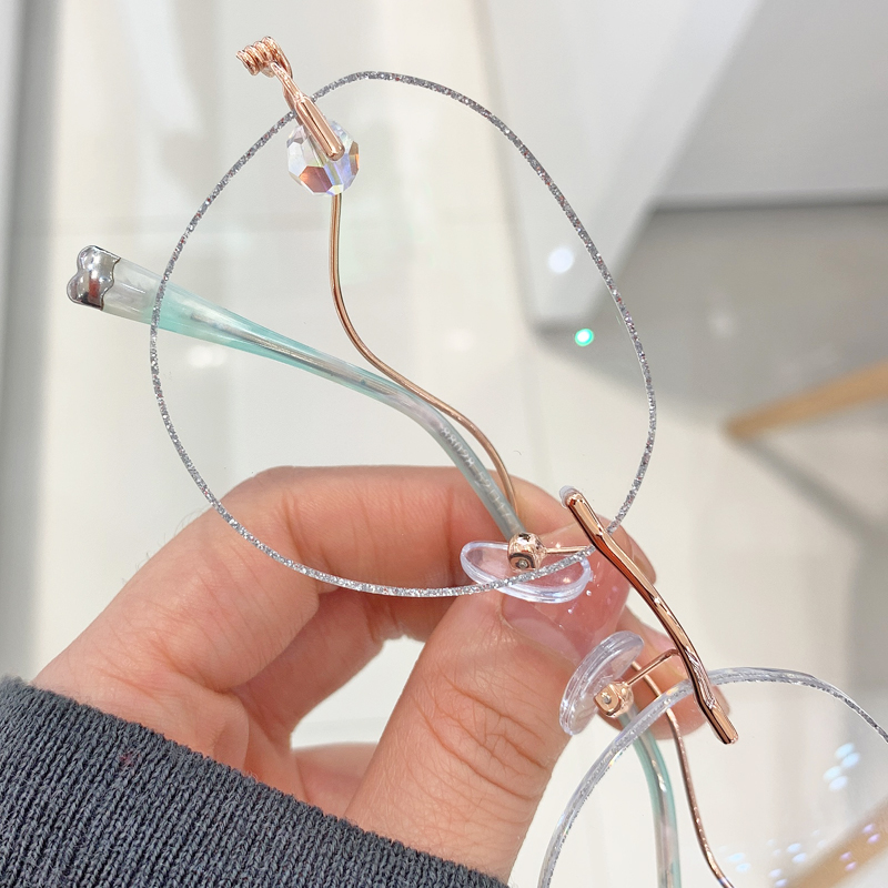 Xiaohongshu pearlescent flashing edge net red myopia glasses female fashion can be equipped with degree frameless diamond cutting edge plain makeup artifact