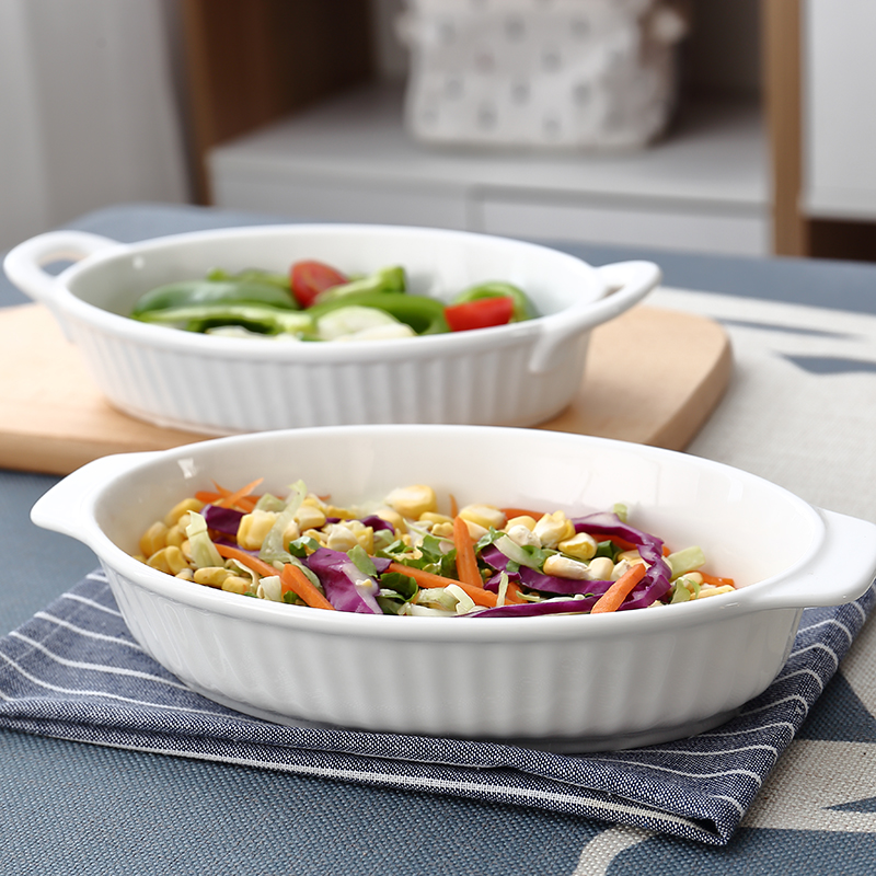 Nordic simple ceramic household striped stew soup cup salad baked rice plate binaural baking plate baked snack plate hot sale