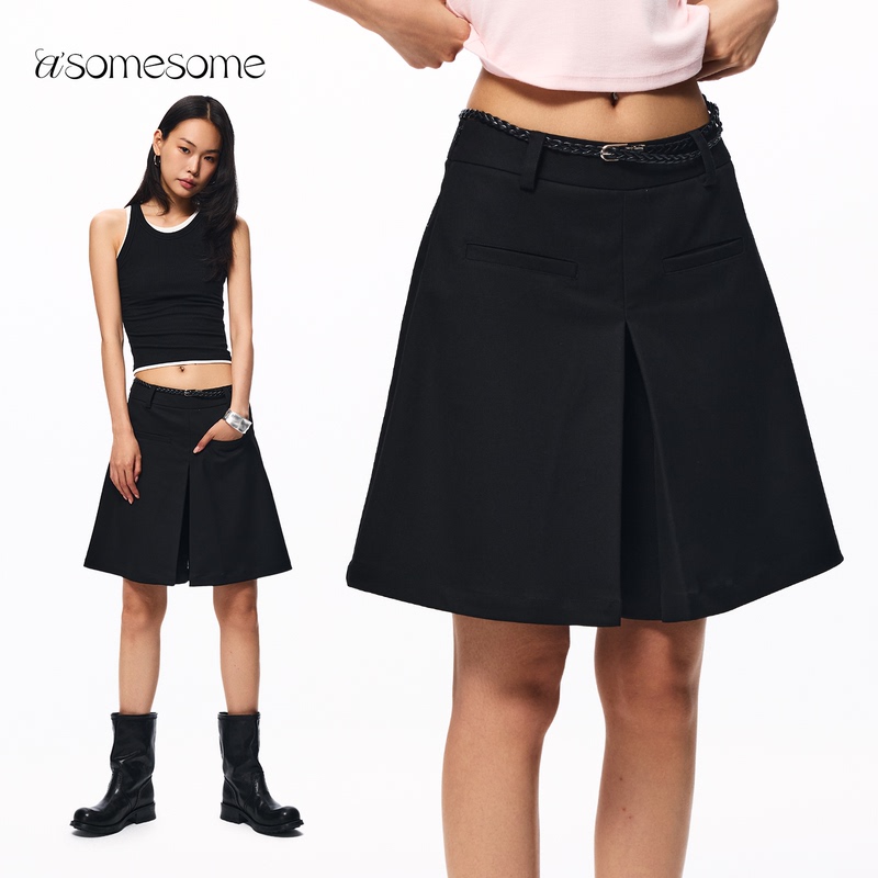Asomesome American-Style Black Mid-Low Waist Wide-Leg Shorts for Women, Summer Slimming A-Line Shorts with a Sense of Design, Loose Skirt Pants Asomesome American-Style Black Mid-Low Waist Wide-Leg Shorts for Women, Summer Slimming A-Line Shorts with a Sense of Design, Loose Skirt Pants