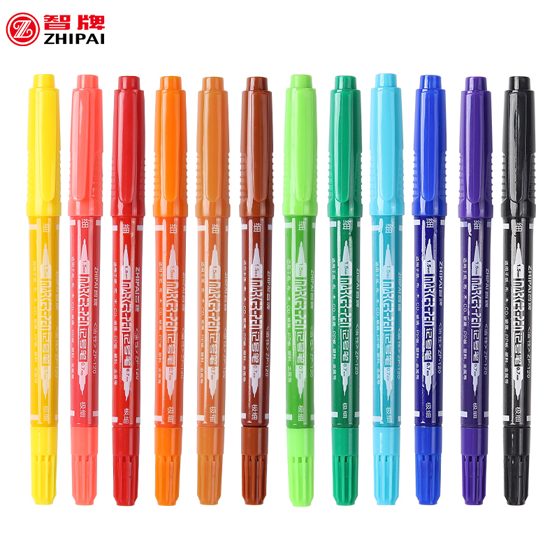 Smart brand pen oil small double head 10 small head micro pen pen pen children painting students black art students special picture side pen color dry waterproof pen zp-120