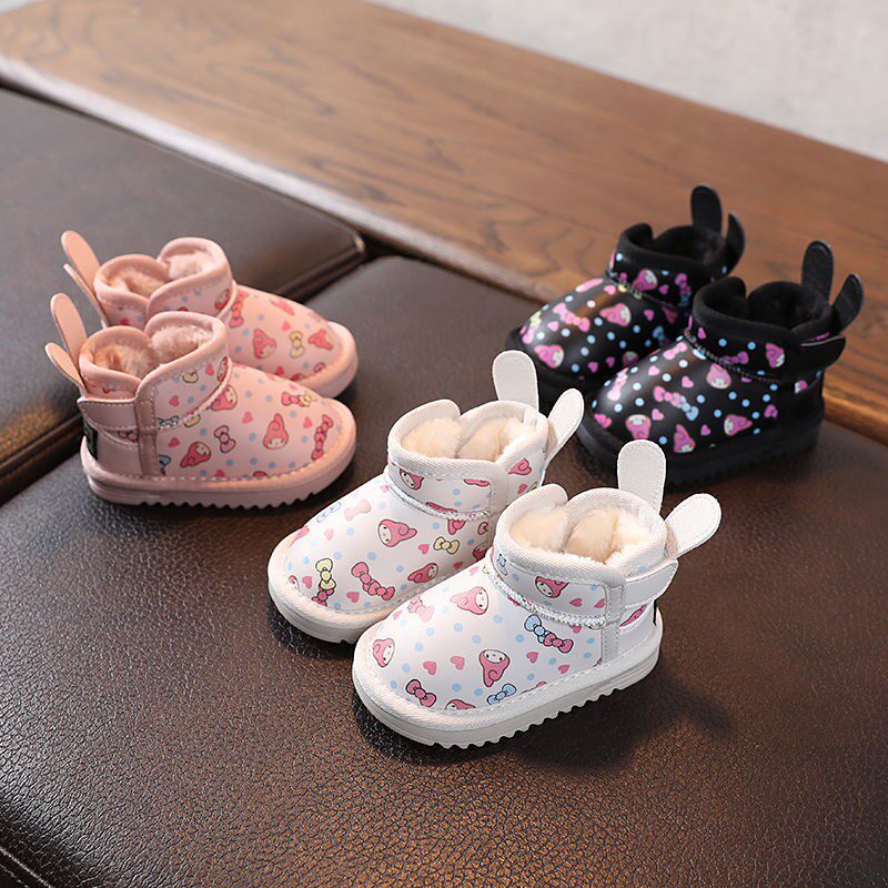 Girls winter velvet snow boots 0-3 years old toddler toddler shoes baby new soft bottom Velcro short boots tide 1