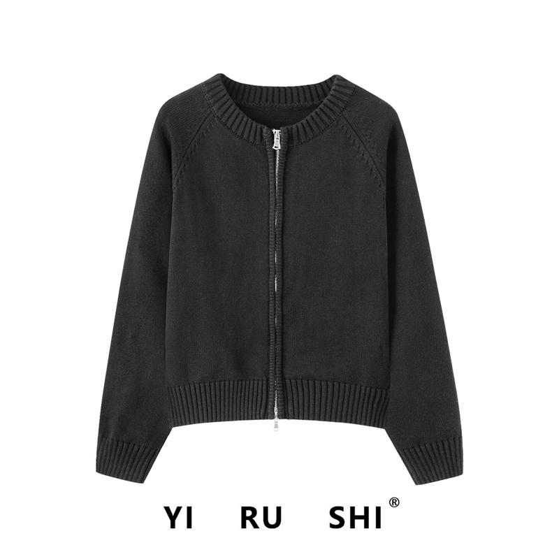 【Premium Quality】100% Pure Cotton Knitted Cardigan for Women, Thick Sweater with Zipper, Unique Design Short Jacket