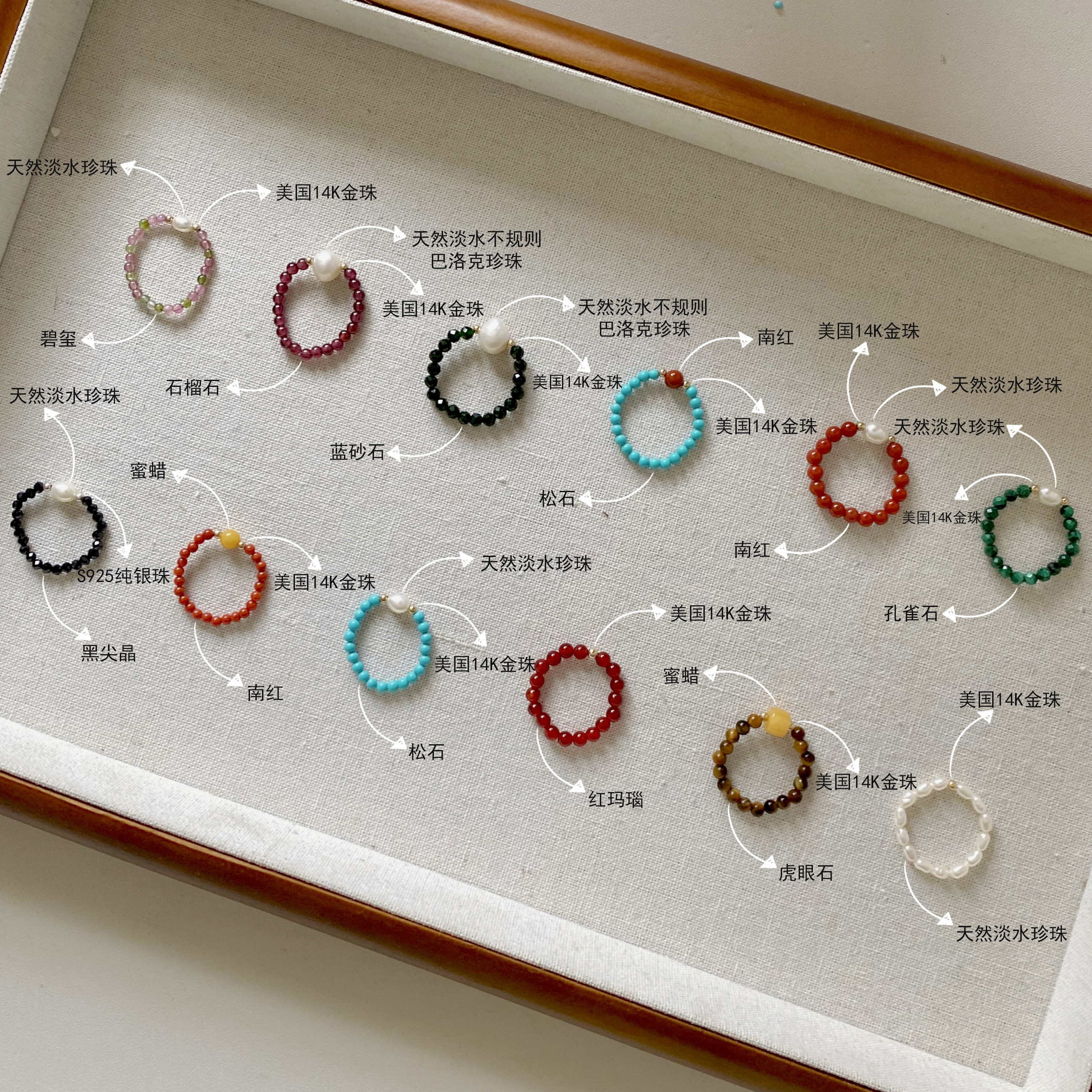 Original American 14K gold natural pearl cultural ring elastic rope south red beeswax turquoise can be customized without fading