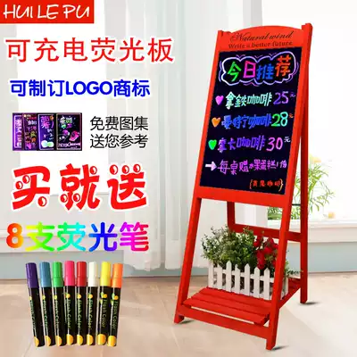 Wheelp fluorescent board charging advertising board led luminous blackboard handwriting electronic billboard shop with luminous luminous display version 40 60 flower rack silver light screen solid wood plug-in message board