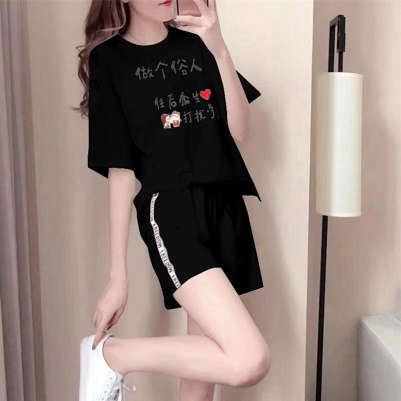 Net-đỏ lớn mã mùa hè của phụ nữ lỏng lẻo bụng thường ngắn tay quần short hai mảnh bộ chất béo mm thể thao chạy bộ đồ thủy triều