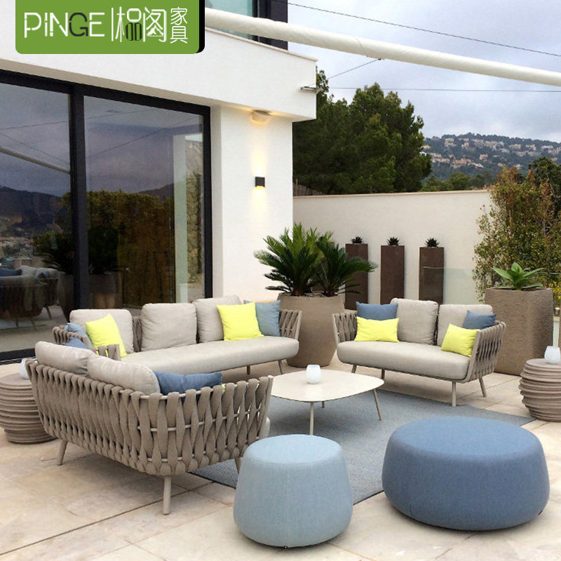 Outdoor rattan chair sofa open-air villa courtyard living room balcony leisure rattan sofa soft decoration model room rattan sofa