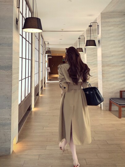 High-end temperament double-breasted windbreaker for women winter new retro khaki casual long over-the-knee coat jacket