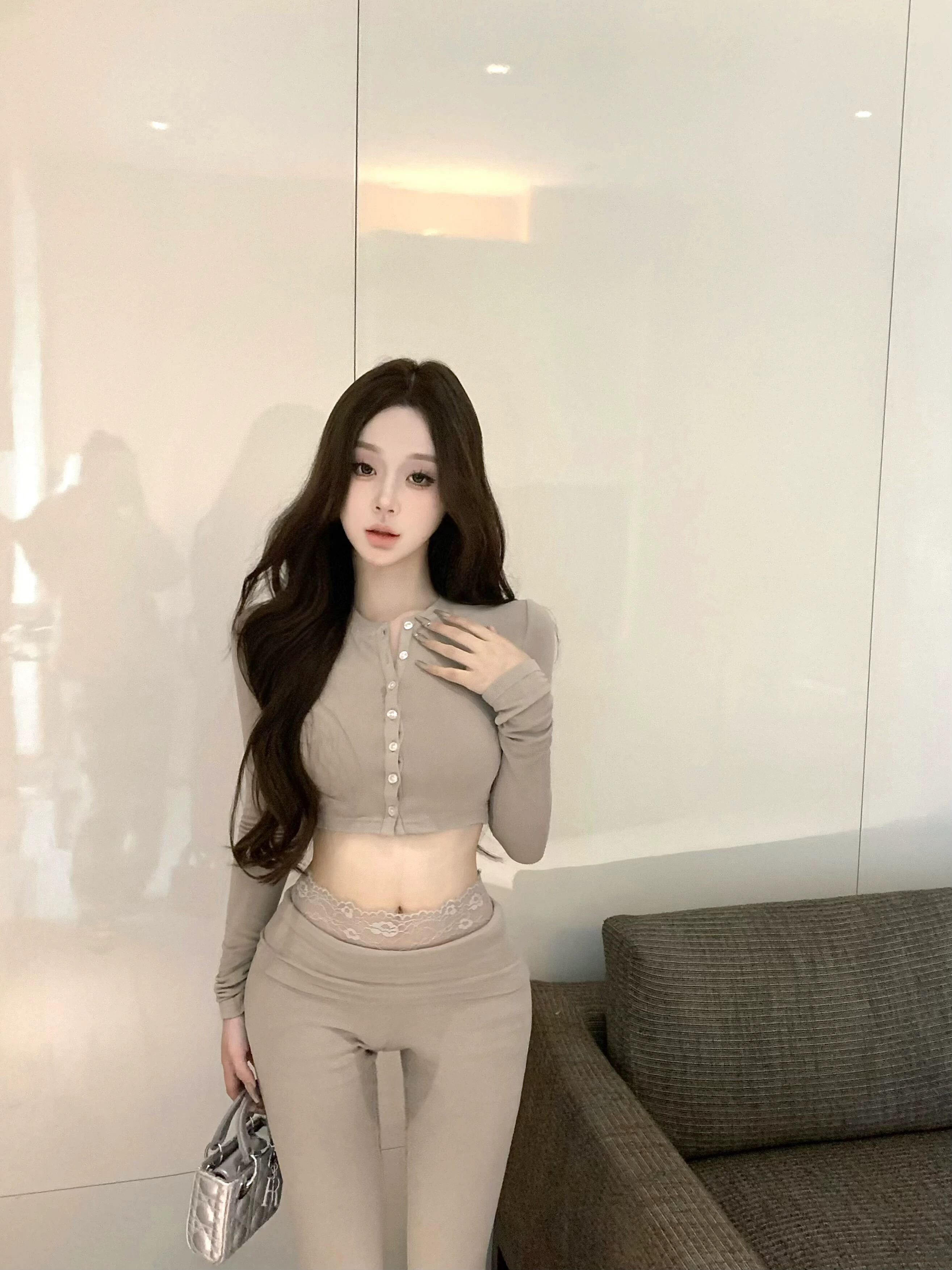 Сексуальный комплект, короткий длинный рукав, мегапон, брюки, slim fit, высокая талия