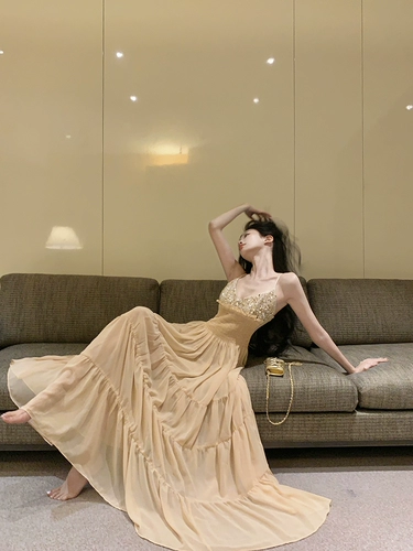 Блестки для ногтей, летняя длинная юбка, корсет, французский стиль, V-образный вырез, эффект подтяжки, с открытой спиной, А-силуэт