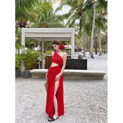 Красная летняя длинная юбка без рукавов, А-силуэт