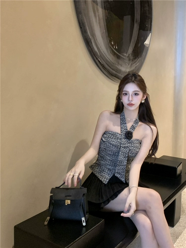 Горный чай, майка топ, короткая футболка без рукавов, в стиле Шанель, облегающий крой