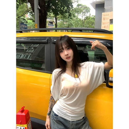 Черная клубника, трикотажная летняя футболка с коротким рукавом, синий приталенный тонкий корсет, V-образный вырез