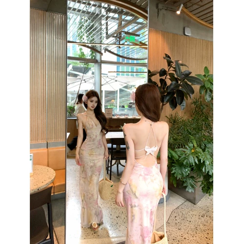 Летний корсет, поясная сумка, длинная юбка, с открытой спиной, облегающий крой, рыбий хвост, с акцентом на бедрах