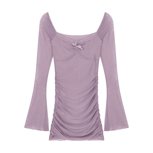 Летний сексуальный лонгслив, сиреневая юбка, мини-юбка, в обтяжку, с акцентом на бедрах