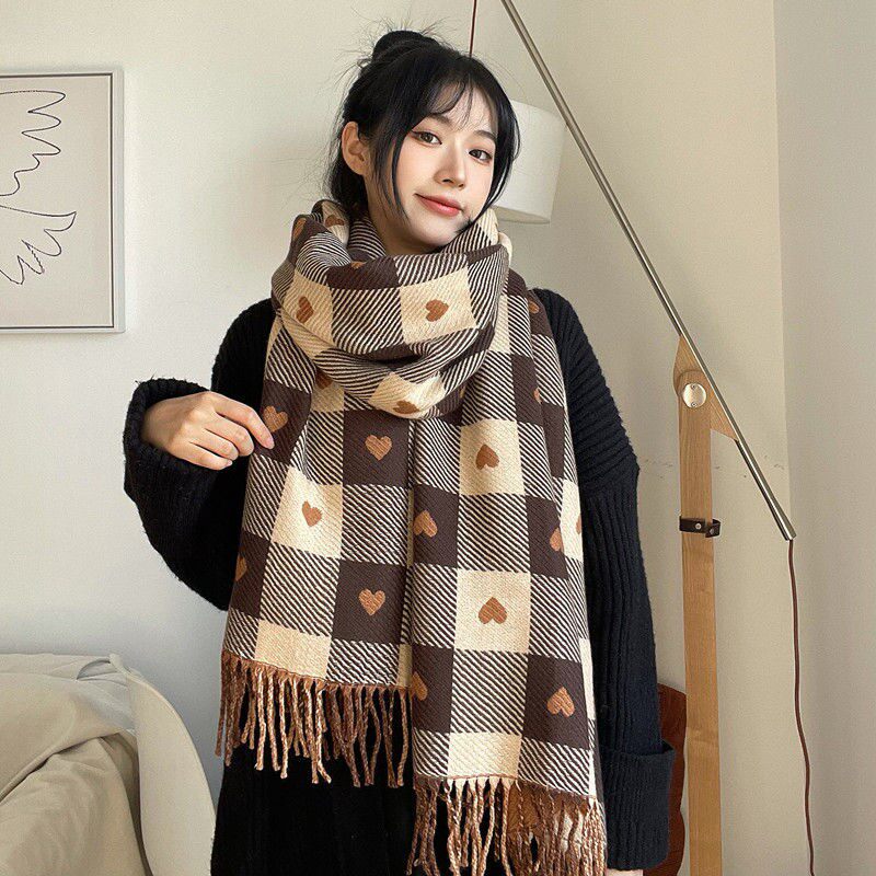 Scarf female winter net red love plaid Korean fashion houndstooth neck protection cold all-match warm two-sided shawl
