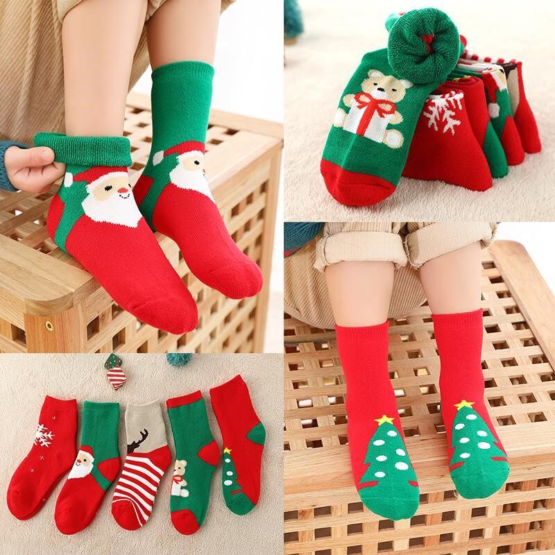 Christmas socks children autumn and winter thickened terry socks girls medium tube socks cute warm towel socks boys socks