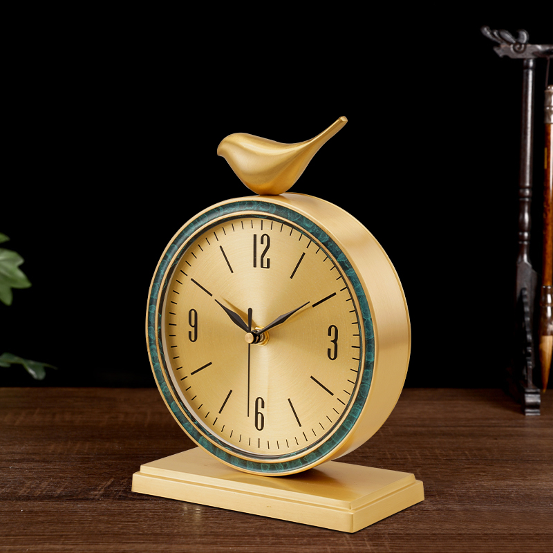 Eurostyle brass seat bell household living room Lie sound mute personality quartz clock table Desktop minimalist creative decorative clock