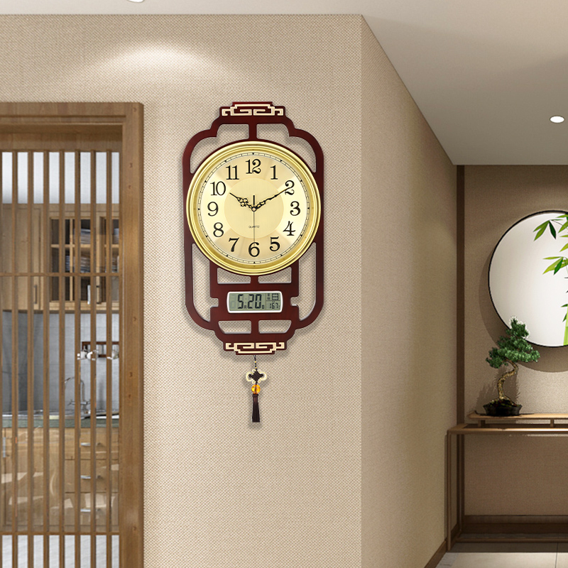 New Chinese perpetual calendar wall clock watch living room home fashion light luxury simple solid wood hanging wall creative decoration clock