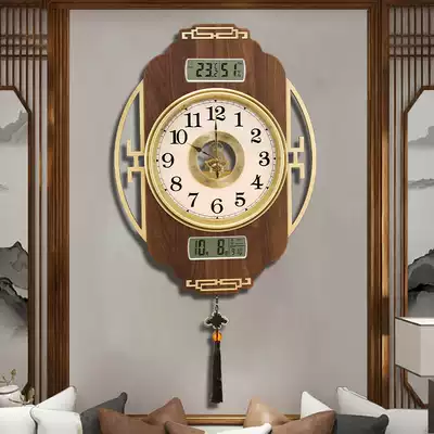 Wall clock living room silent hanging watch household atmosphere quartz clock Chinese style fashion hanging wall brass gear clock