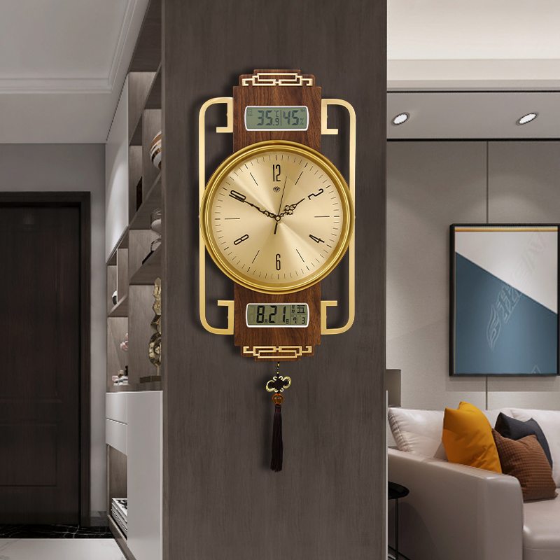 Wall clock home atmospheric perpetual calendar Chinese watch living room brass clock creative fashion art clock wall hanging watch