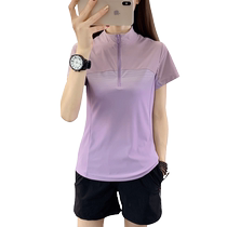 Quick-drying clothing womens short-sleeved stand-up collar running outdoor sports hiking clothes suit morning running breathable middle-aged quick-drying shirt