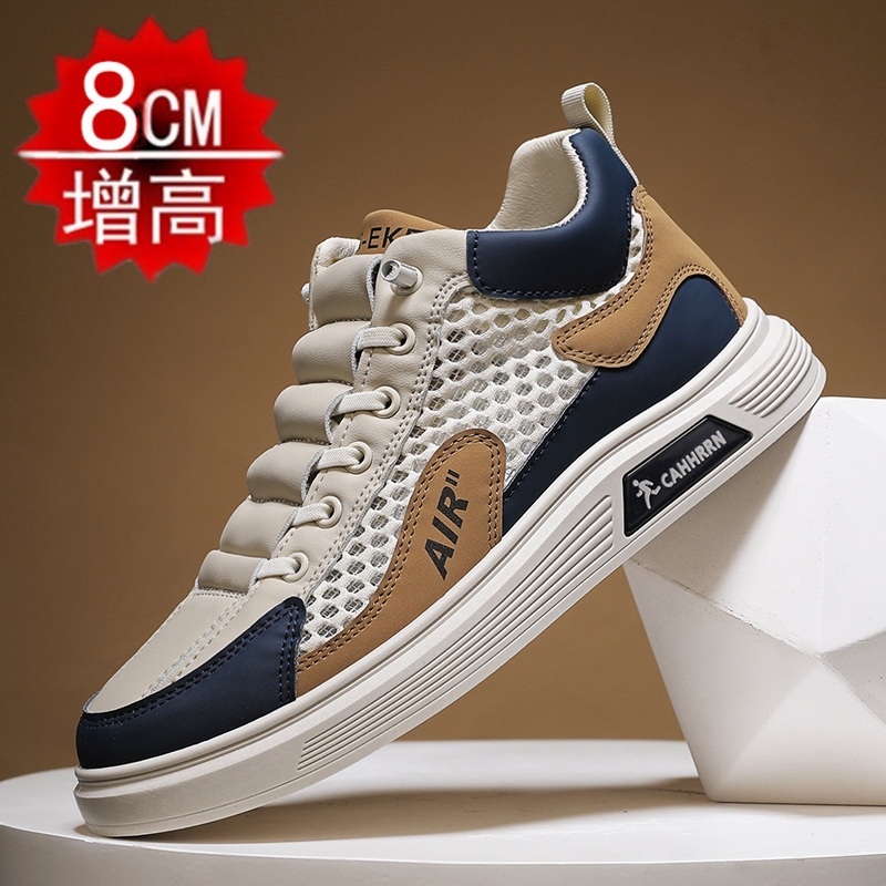 Summer New Style Invisible Height-Increasing 8cm Versatile High-Top Sneakers for Men with Large Mesh Breathable Sports and Casual Shoes