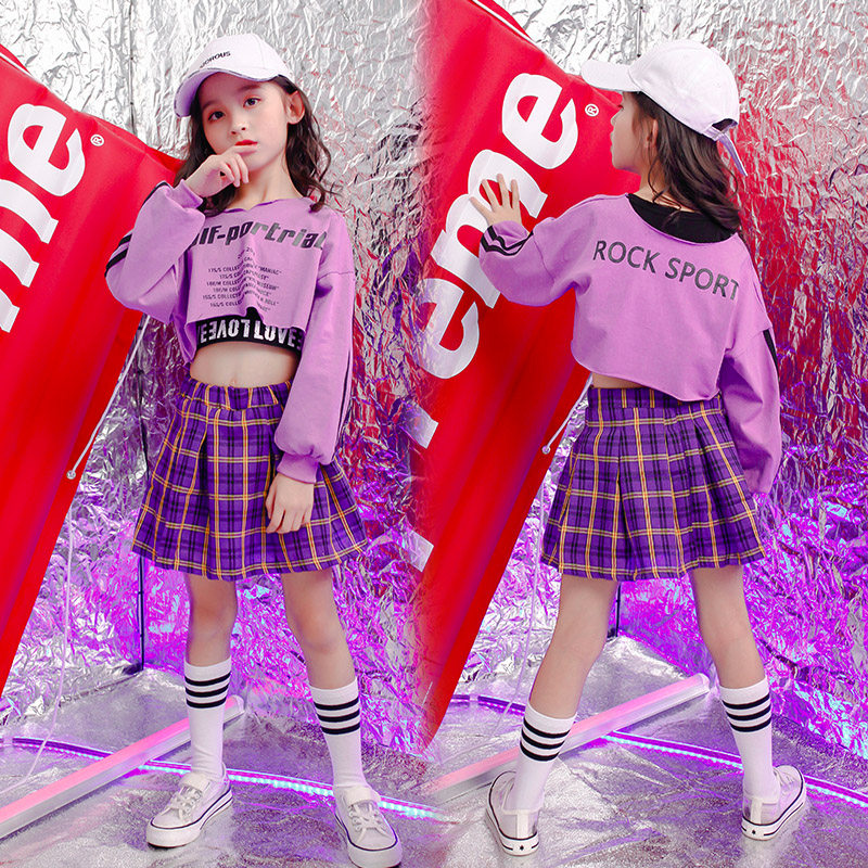 61 Performance Suit Girls Jazz Dance Costumes Children Dance Out of Korean Edition Dew Navel Short Skirt Street Dance Suit Women