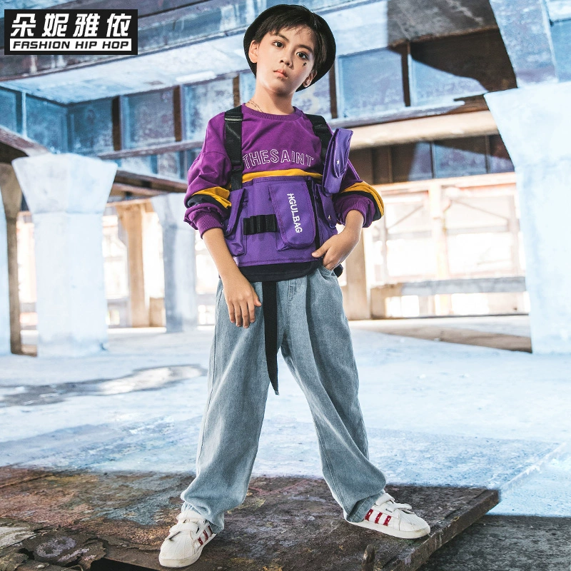 Bộ quần áo hip-hop trẻ em, quần áo mùa thu thủy triều của bé trai, áo len rộng, quần áo hiphop dày đẹp trai, trang phục hip-hop - Trang phục