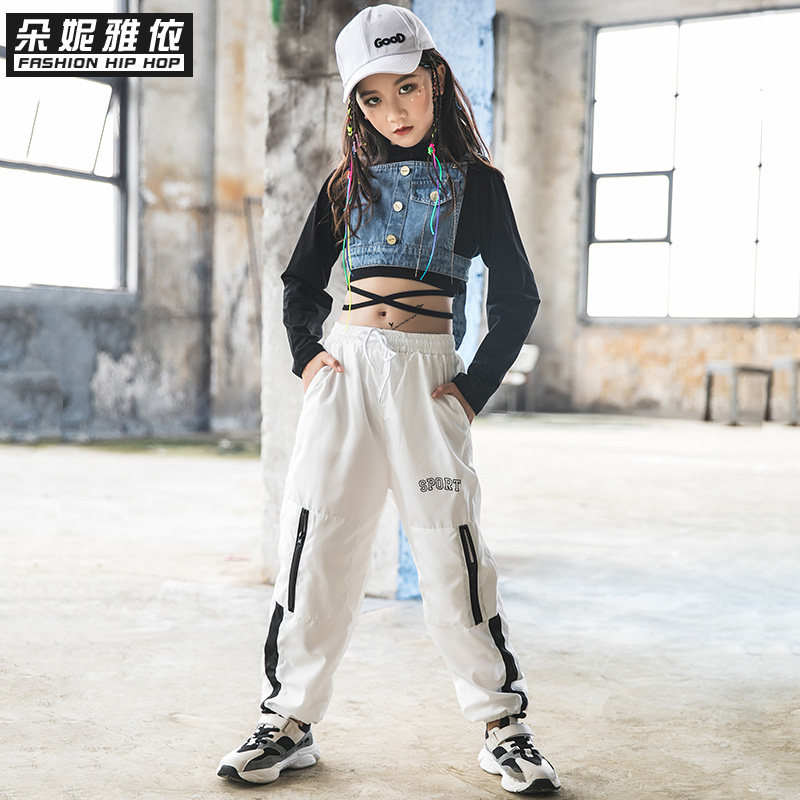 Girls Jazz Dance Costumes Children Street Dance Clothes Tide Dress Girl Dew winter blouses young children performing suit women