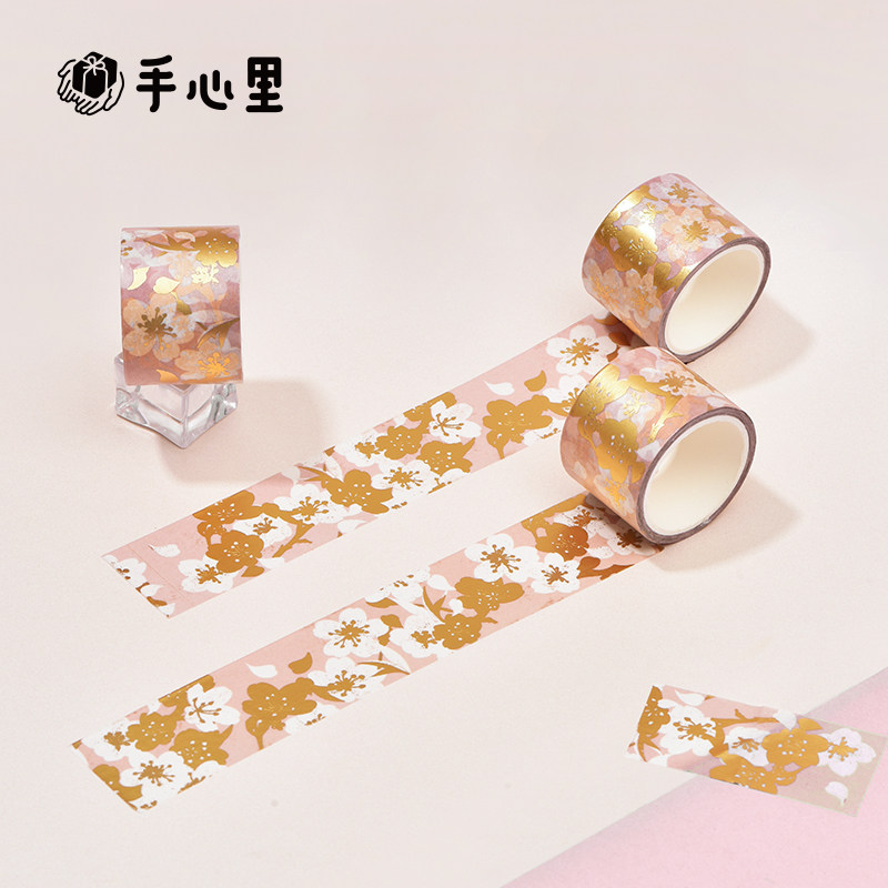Hand Heart Cherry Blossom Original Japan and Paper Adhesive Tape Bronzing Girl Wide Split Ancient Wind Petal Hand Ledger stickers Custom