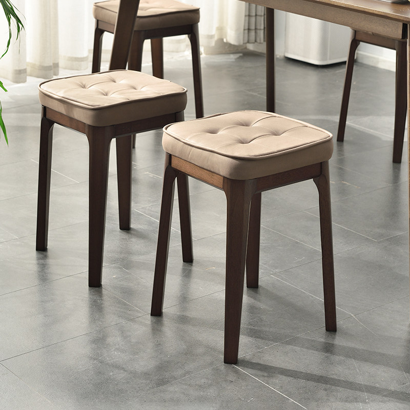 Solid wood stool household stackable dining stool chair adult strong makeup stool soft bag square stool spare high-end bench