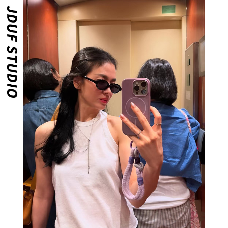 240g Bamboo Cotton ~ Song Hye-Kyo Style White Tank Top for Women, Korean Style Round Neck Casual Sleeveless Top 240g Bamboo Cotton ~ Song Hye-Kyo Style White Tank Top for Women, Korean Style Round Neck Casual Sleeveless Top