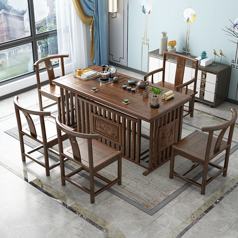 Solid Wood Tea Table Chair Composition New Chinese South Elm Wood Kongfu Tea Several Tea Set Table Suit Integrated Zen Tea Table