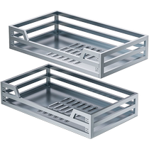 拉篮厨房橱柜抽屉式碗篮304不锈钢双层拉栏调味料收纳盘碟置物架