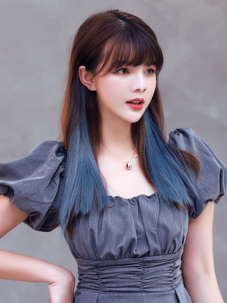 Ear-hanging perm hair piece Ear-hanging dye Hair extension highlight Short hair Color gradient highlight One-piece hair extension piece