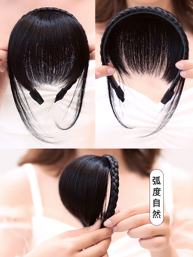Real hair hair band Bangs one-piece braids Hair band sideburns broken bangs wig women cover white hair naturally