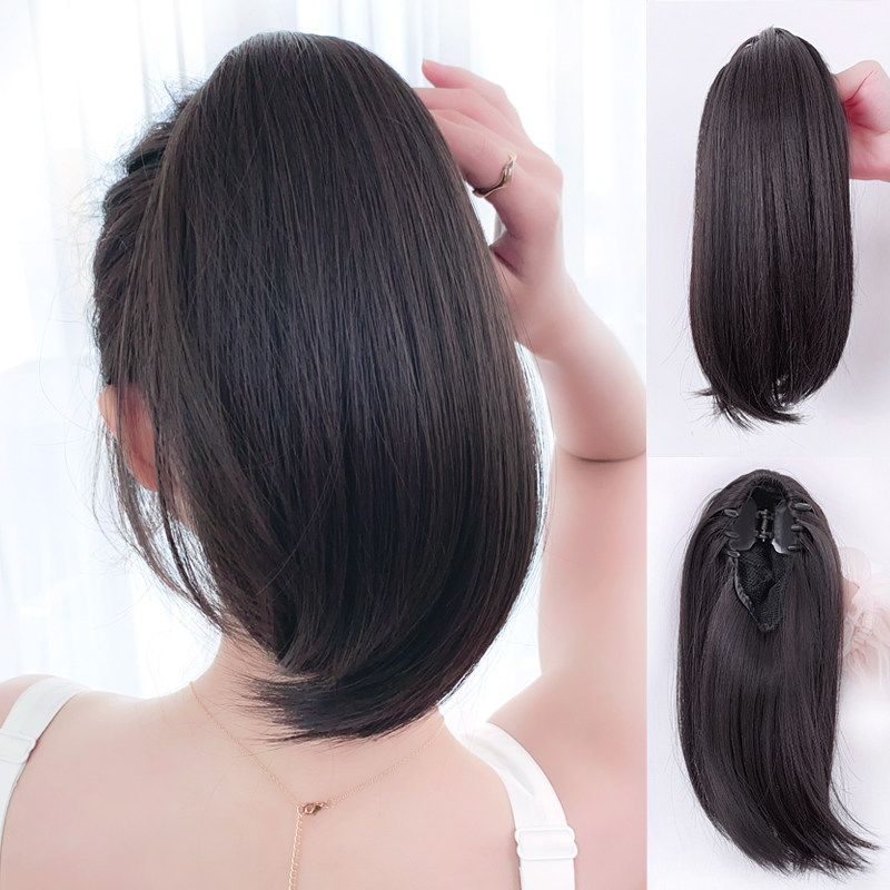 High Horse Tail Wig Grip Clip Women Fake Horsetail Straight Hair Real Hair Small Horsetail Short of super light internal buckle new fake hair braid-Taobao