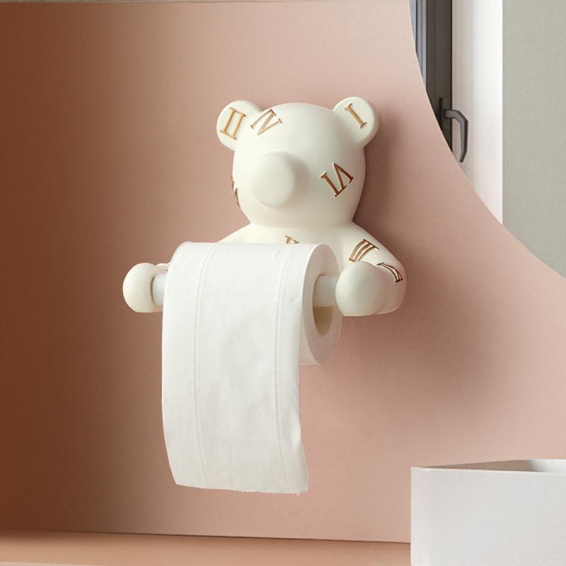 ins Nordic Little Bear Drum Toilet Paper Shelf Creative Cute Kitchen dressing room Nail Paper Towel Rack Roll Toilet Paper Box Wall-mounted