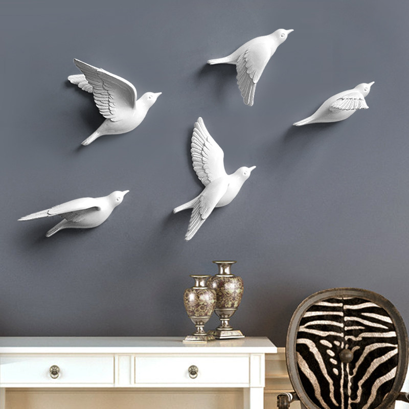 European Stereo Birds Wall Accessories Wall Handling Living Room TV Background Wall Free Punched Wall Decoration Hanging